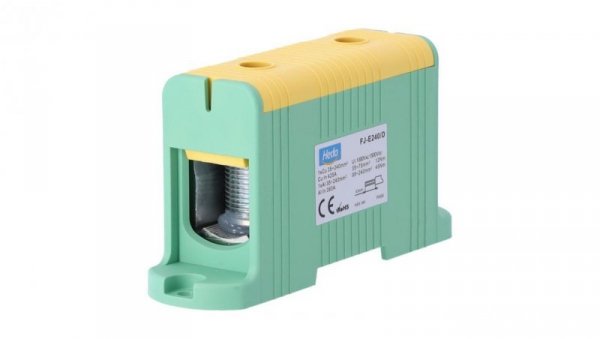 Blok rozdzielczy odgałęźny Al/Cu 35-240mm2 (max. 240mm2) na szynę TH35 żółto-zielony FJ-E240/D HEDO
