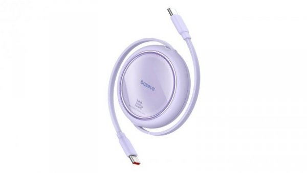 Kabel wysuwany Baseus Free2Draw Mini USB-C - USB-C 100W 1m - fioletowy