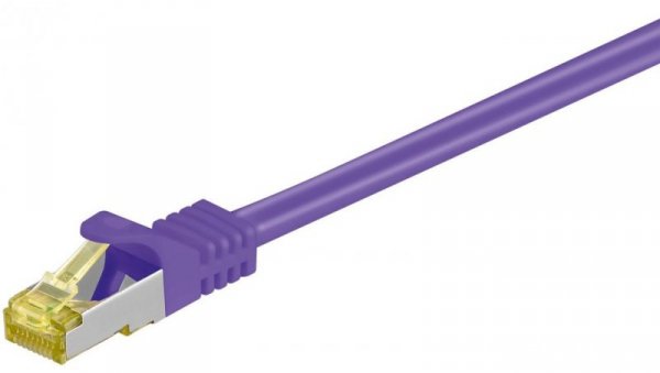 RJ45 patchkabel, CAT 6A S/FTP (PiMF), 500 MHz z CAT 7 kable surowym, Fioletowy - Długość kabla 1 m