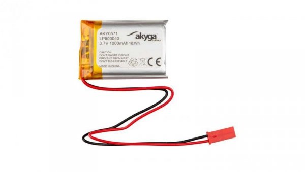 Akumulator litowo-polimerowy Akyga AKY0571 LP803040 Li-Po 3.7V / 1000mAh PCM JST 2.54 2-Pin 150mm