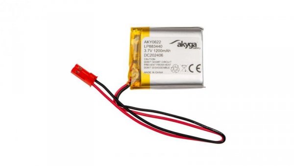 Akumulator litowo-polimerowy Akyga AKY0622 LP883440 Li-Po 3.7V / 1200mAh PCM JST 2.54 2-Pin 150mm