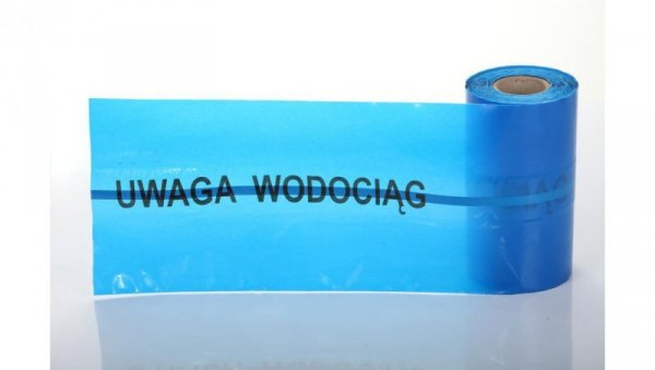 Taśma ostrzegawcza z wkładką metalową lokalizacyjna niebieska szer. 20 cm nadruk Uwaga Wodociąg /100m
