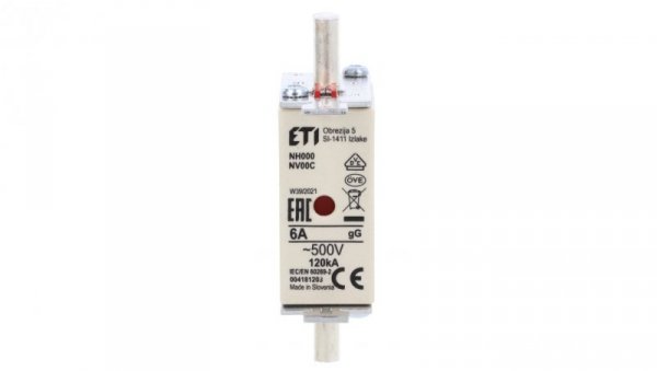 Wkładka bezpiecznikowa NH000 6A gG 500V 004181203