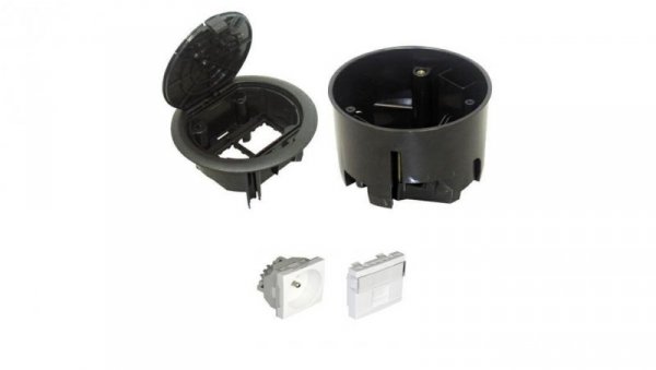 EFAPEL FLOOR BOX puszka podłogowa okrągła EFAPEL 1x gniazdo 230V z/u + 1x gniazdo RJ45 kat. 6 UTP nieekranowane