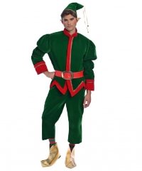 Kostium elfa – zielony aksamit, męski | M–XL, komplet 6-częściowy 