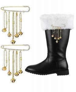 Dwie ozdobne agrafki z pięcioma mosiężnymi dzwonkami - ozdoba stroju Świętego Mikołaj - Deluxe 