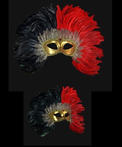 Maska wenecka - Colombina Piume Reale Black/Red