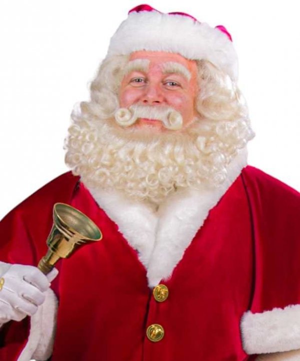 deluxe Santa beard &amp; wig with curled mustache – on model
