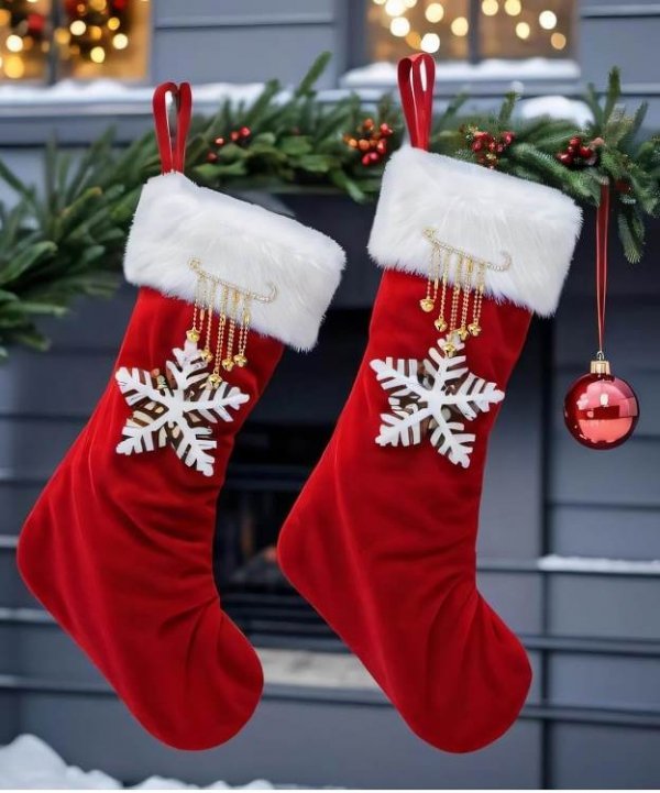 Dwie ozdobne agrafki z mosięnymi dzwonkami - ozdoba świątecznej skarpety na prezenty