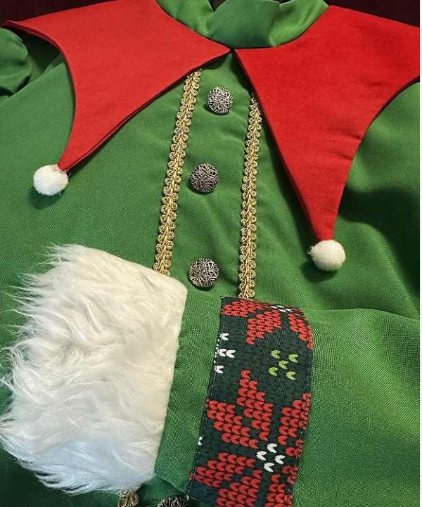 Kostium świąteczny Zielony Elf Pani Mundurek - widok z bliska kołnierz