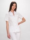 Bluza medyczna - scrubs -Róża kr. rękaw biała lamówka pudrowy róż