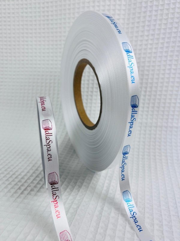Wstążka biała 10 mm biała z logo metalizowanym