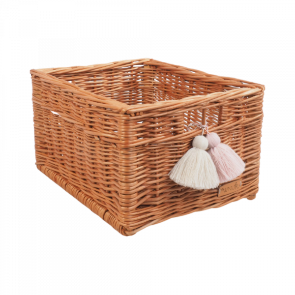 Skrzynka z pomponami 28cm - sklep z wiklina - zdjęcia