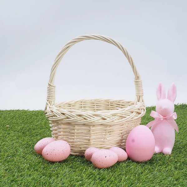 Biały Koszyczek Wielkanocny Okrągły 22cm - Sklep z wiklina - zdjęcie