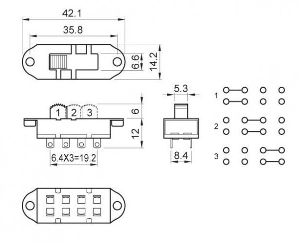 Mustang slide switch 3-way white Mustang