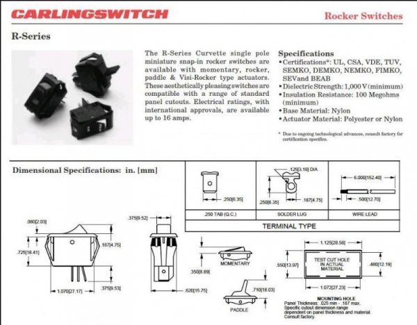 Switch DPST Carling rocker