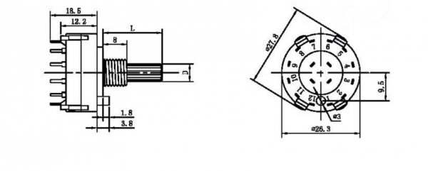 Switch rotary 12 pos 1 poles 24mm, PCB
