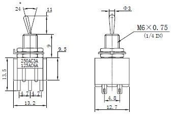 Switch toggle DPDT M202 mini