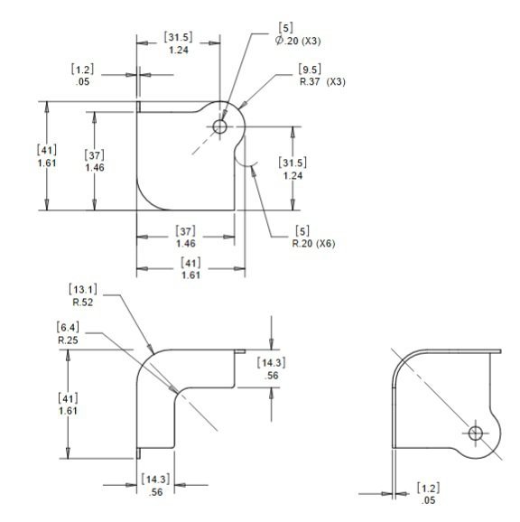 Corner black 2 hole, 18 gauge