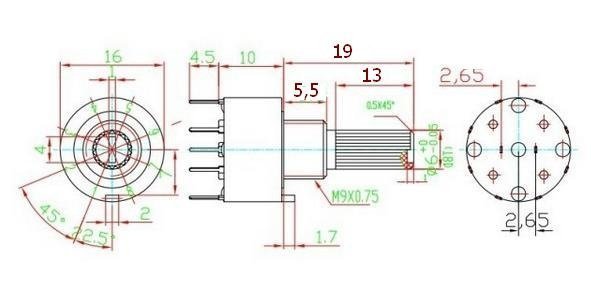 Switch rotary 6 poles 16mm