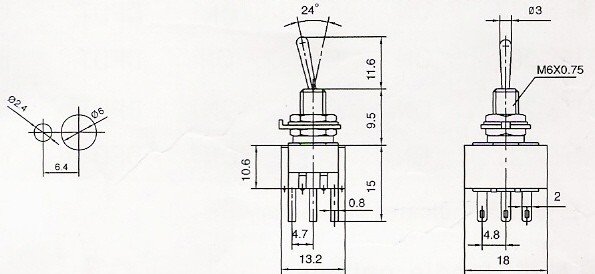Przełącznik dźwigniowy 3PDT M302 mini