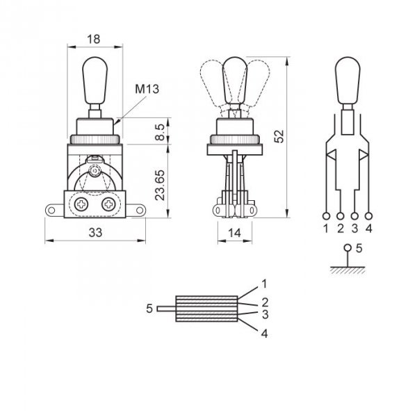 Przełącznik gitarowy styl Les Paul 3 pozycje nikiel/biały