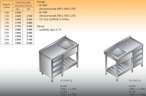 Stół zlewozmywakowy 1-zbiornikowy lo 210/s3 - 1400x700