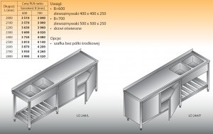 Stół zlewozmywakowy 2-zbiornikowy lo 244 - 2600x700