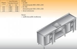 Stół zlewozmywakowy 1-zbiornikowy lo 221 - 2400x600