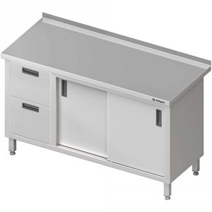 stół przyścienny z blokiem dwóch szuflad (L),drzwi suwane 1800x700x850 mm
