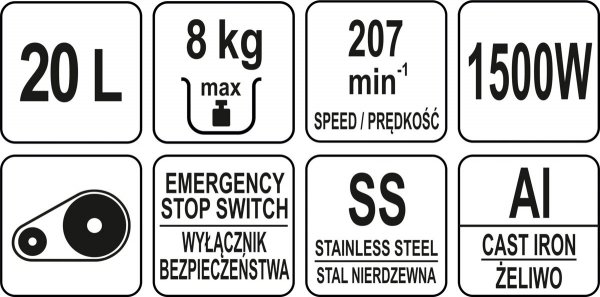 MIKSER SPIRALNY 20L, STAŁA PRĘDKOŚĆ, 1500W