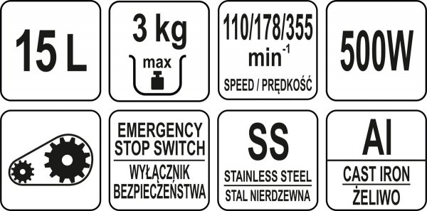 MIKSER PLANETARNY 15L, 3-PRĘDKOŚCI, 500W