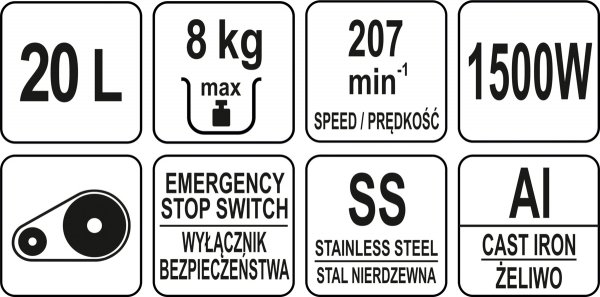 MIKSER SPIRALNY 20L, STAŁA PRĘDKOŚĆ, 1500W