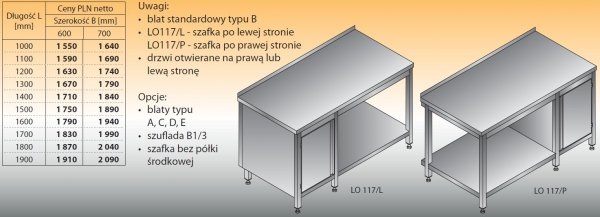 Stół roboczy z szafką i półką lo 117/l; lo 117/p 1400/700