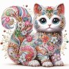 Haft Diamentowy Kwiecisty Kotek 30x30 cm