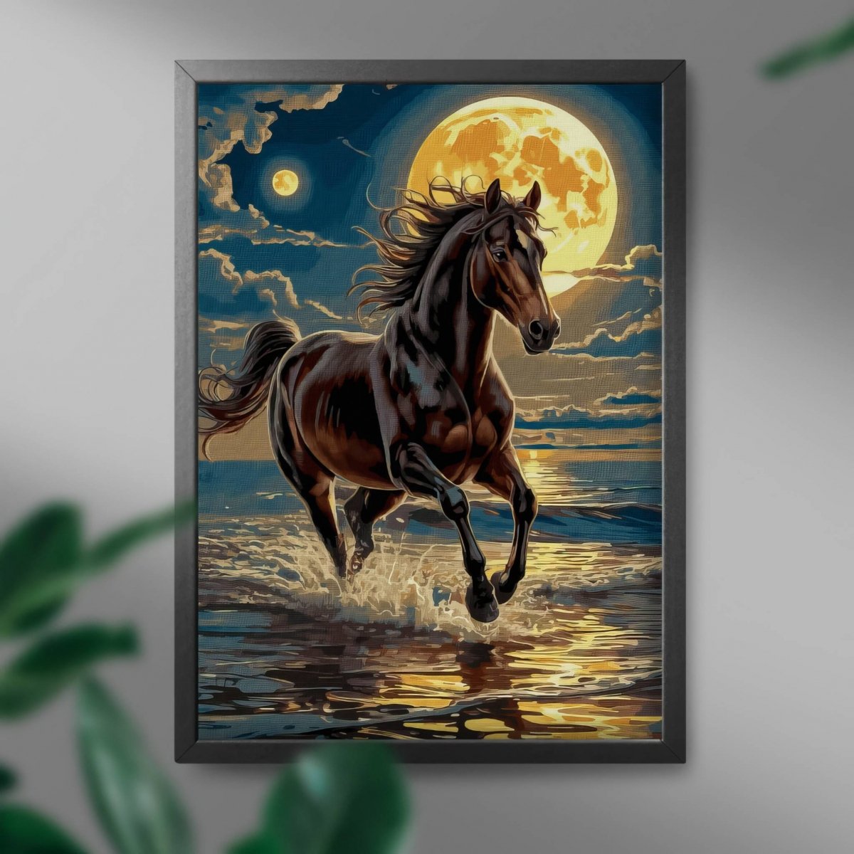 Malowanie Po Numerach Zestaw Koń i Księżyc 40x50 Złota Farba