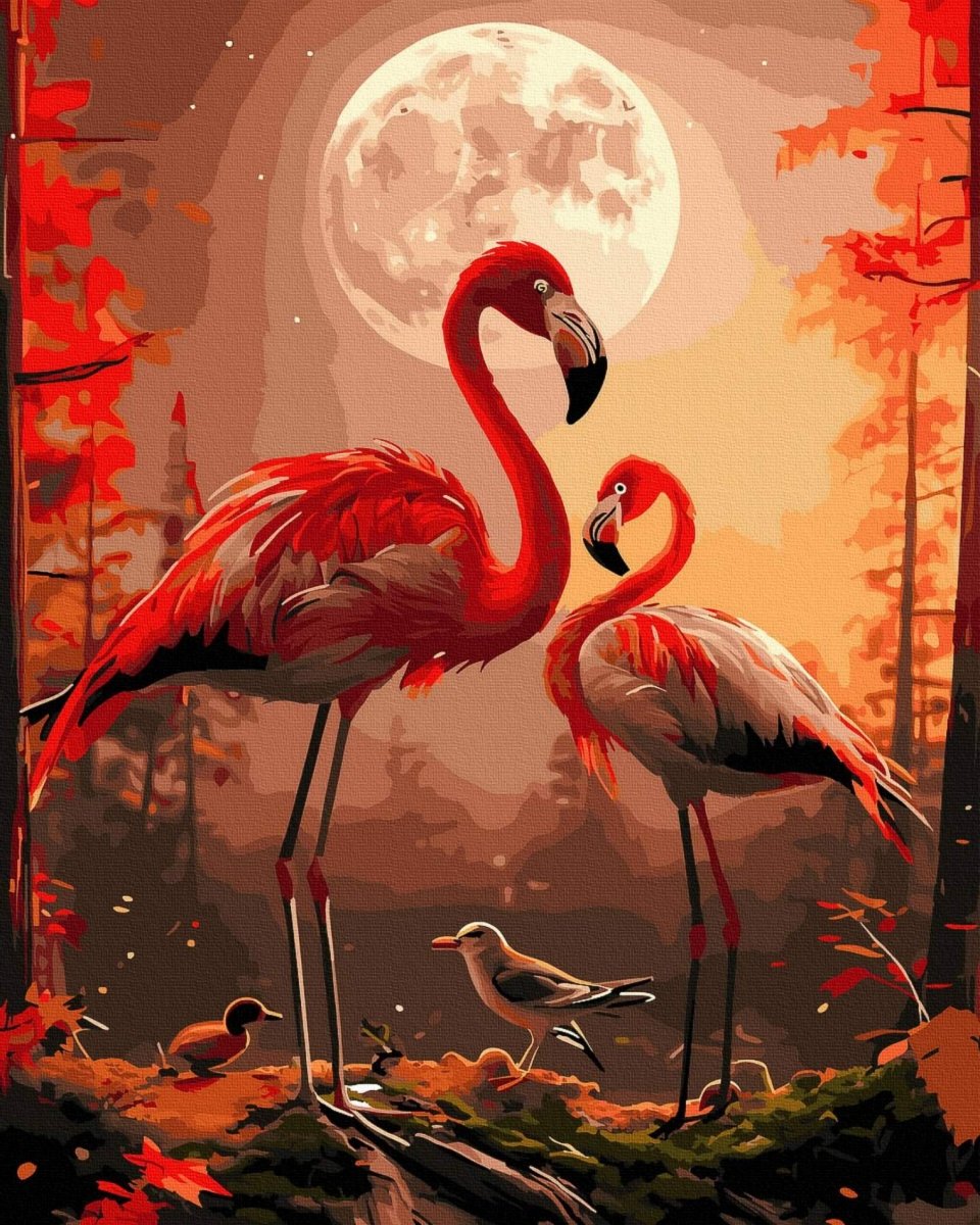 Malowanie Po Numerach Zestaw Księżycowe Flamingi 40x50