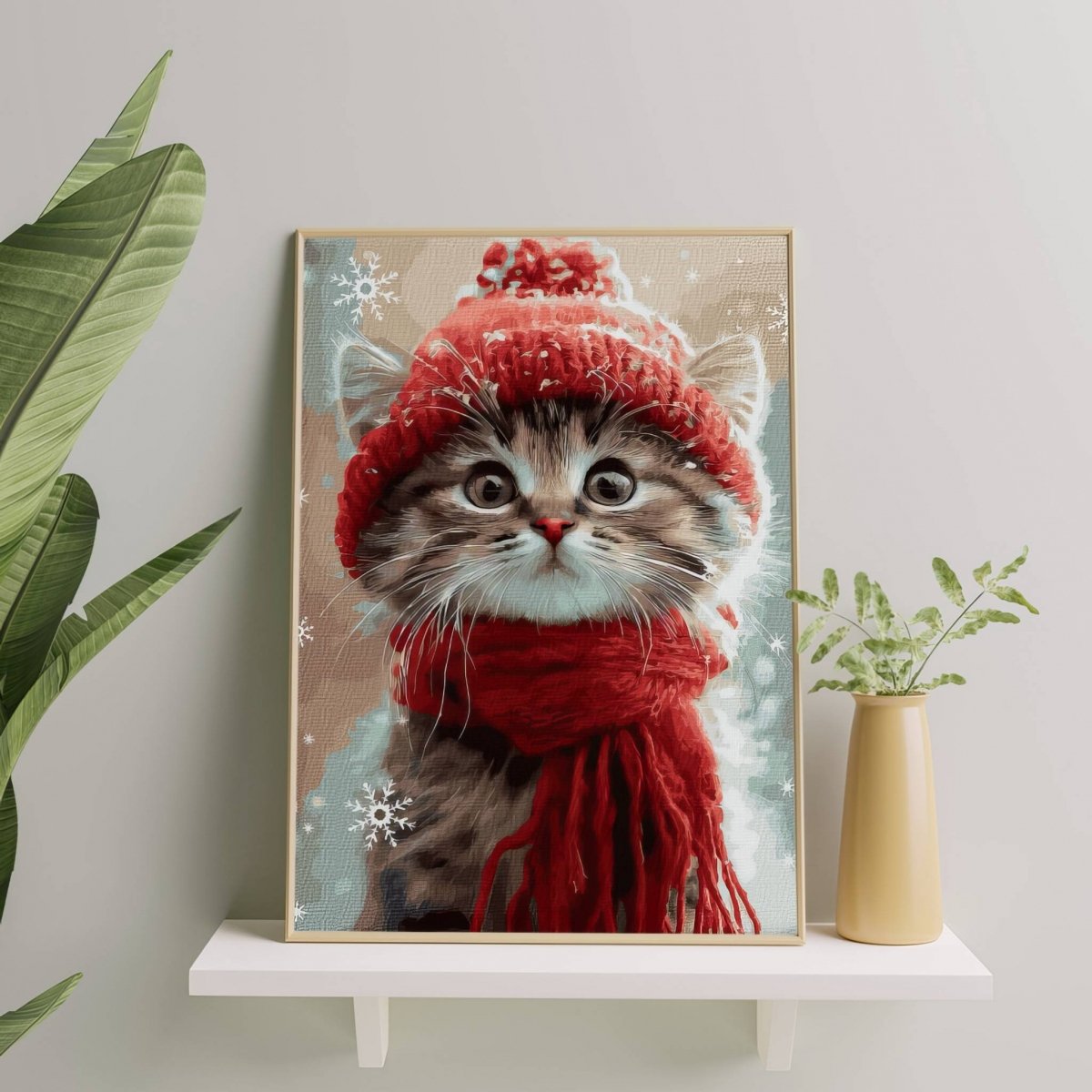 Malowanie Po Numerach Zestaw Kotek w Czerwonym Szaliku 40x50