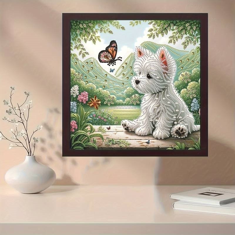 Haft Diamentowy Piesek w Bajkowym Ogrodzie 30x30 cm