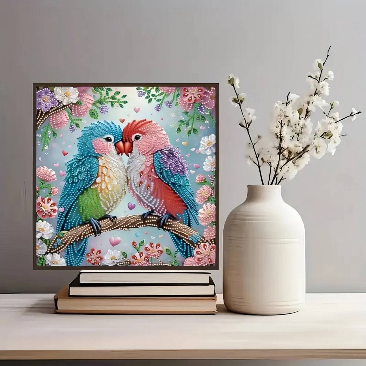 Haft Diamentowy Zakochane Papużki 30x30 cm