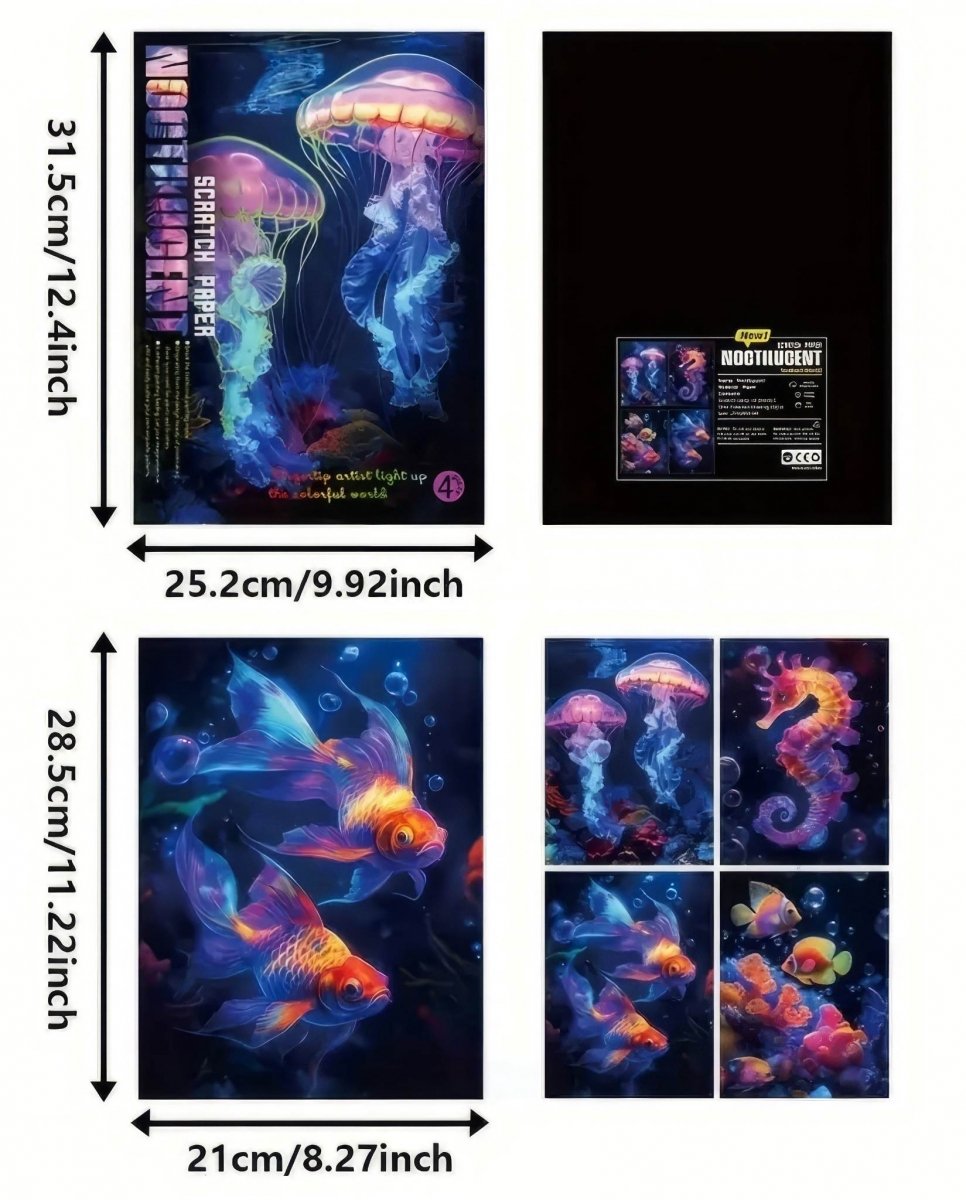 Świecąca w Ciemności Zdrapka Świetliste Głębiny (4szt.) 28x21 cm