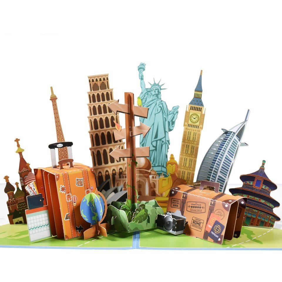 Kartka Pocztowa Okolicznościowa 3D Pop-up Zwiedzanie Świata
