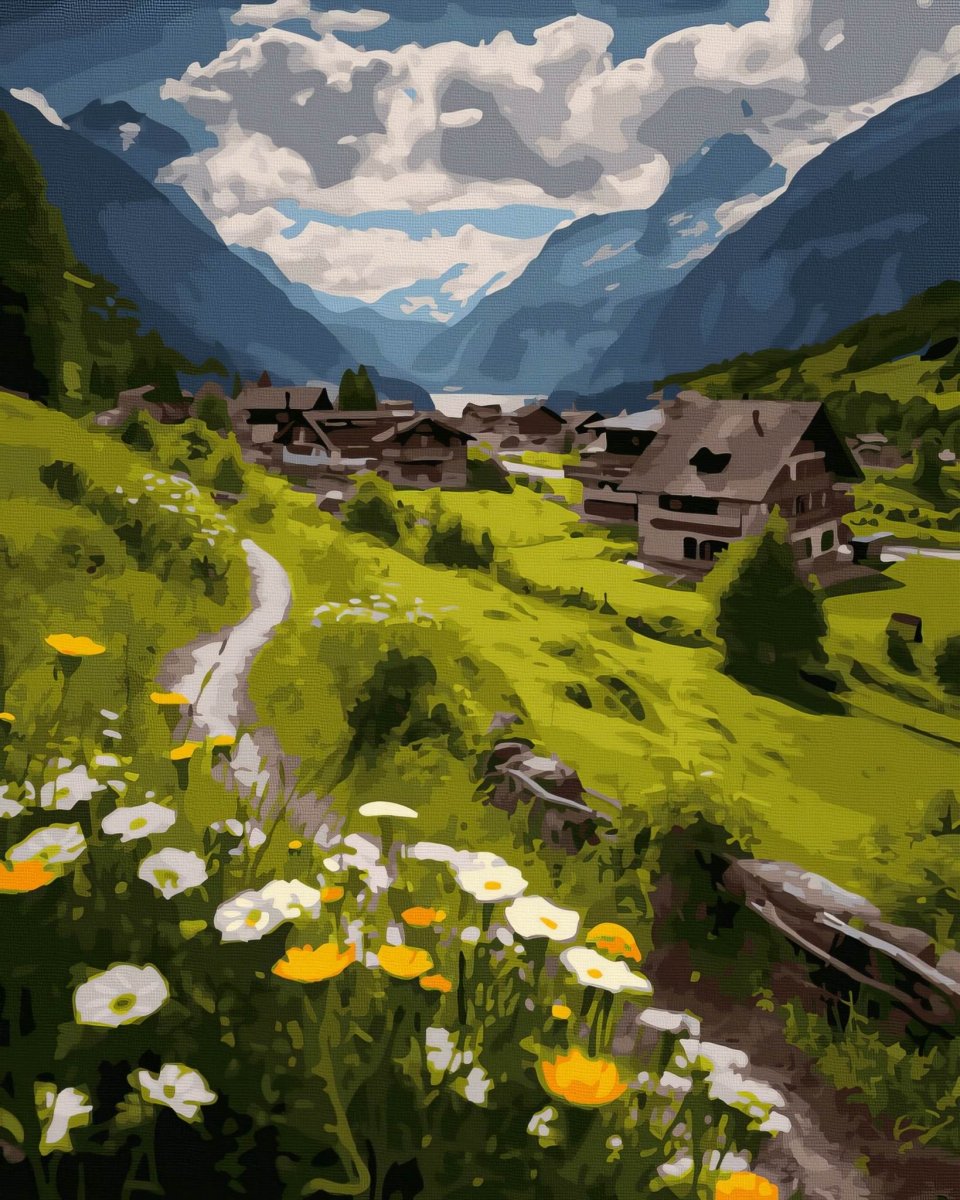 Malowanie Po Numerach Zestaw Wioska w Górach 40x50