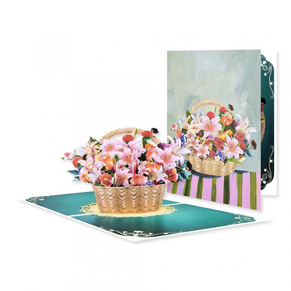Kartka Pocztowa Okolicznościowa 3D Pop-up Kwiaty - Pastelowy Kosz