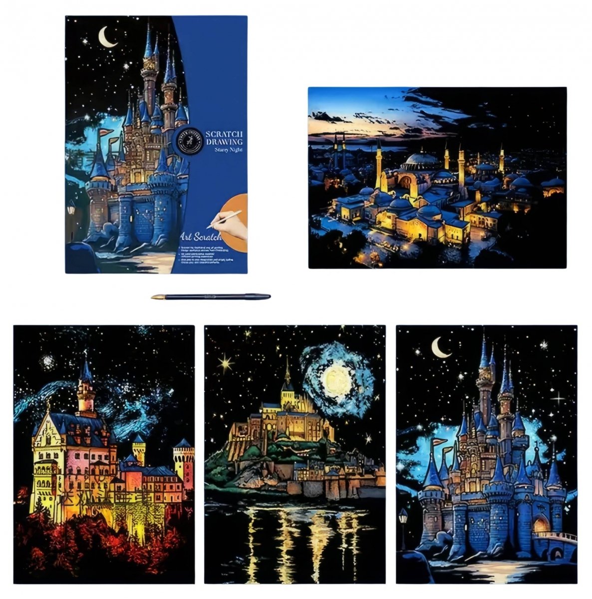 キラキラ☆様用 Magiczna Zdrapka Gwiezdna Noc (4szt.) 40x28 cm - Rozmiar A3 (40x28