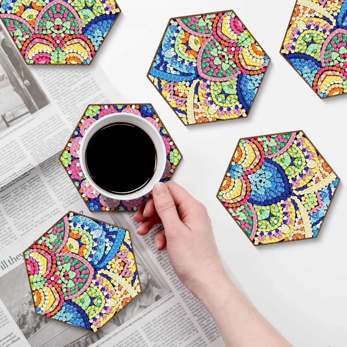 Haft Diamentowy - Podkładka Podkładki pod szklanki - Plaster Miodu - Mandala 2