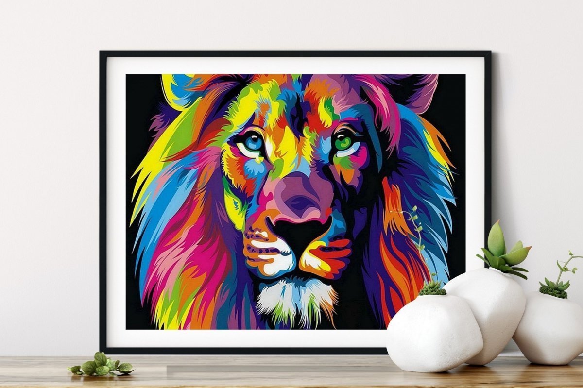Haft Diamentowy Tęczowy Lew 40x50