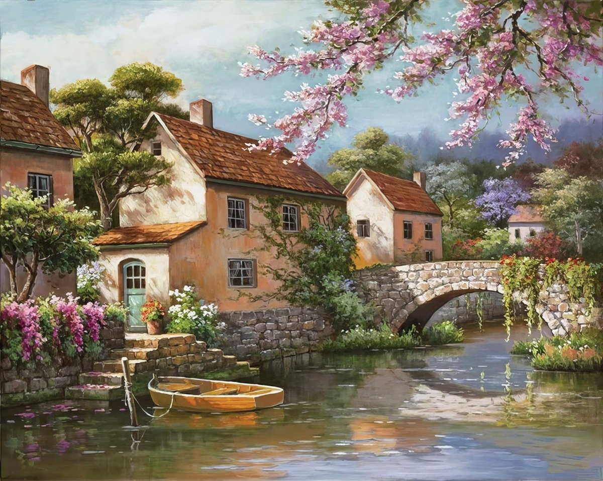 Haft Diamentowy Spokój nad Rzeką  30x40 cm