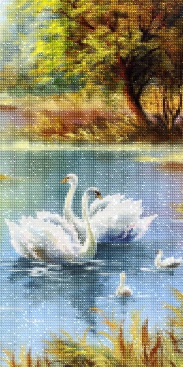 Haft Diamentowy Łabędzia rodzina 45x85 cm