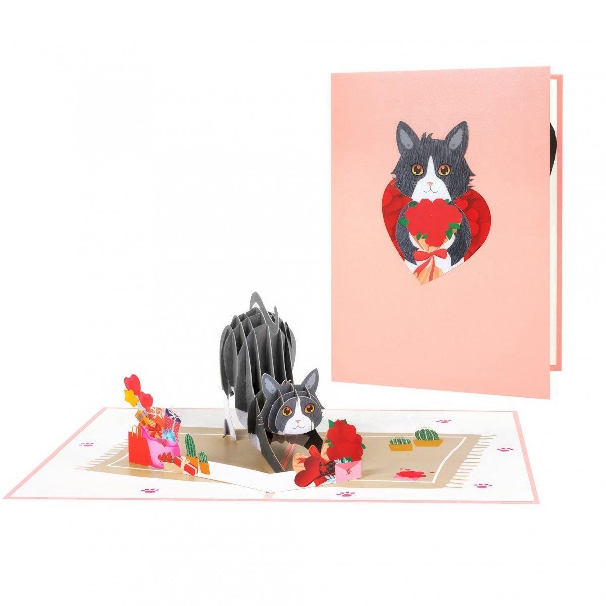 Kartka Pocztowa Okolicznościowa 3D Pop-up Walentynki - Puchate Serduszko